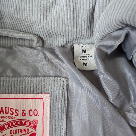 New Levi's Women's Corduroy Mint Green Stand Collar Puffer Zip up Jacket Medium - Picture 8 of 16